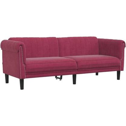 Weinrotes 3-Sitzer Sofa aus Samt – Wohnzimmer & Schlafzimmer