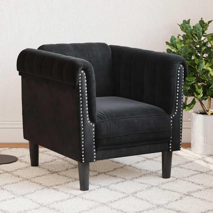 Schwarz Samt Sessel mit Holzbeinen – Komfortabler Lesesessel
