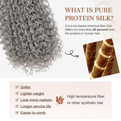 Lockige Haarverlängerung 50cm Grau – 100% Proteinseide
