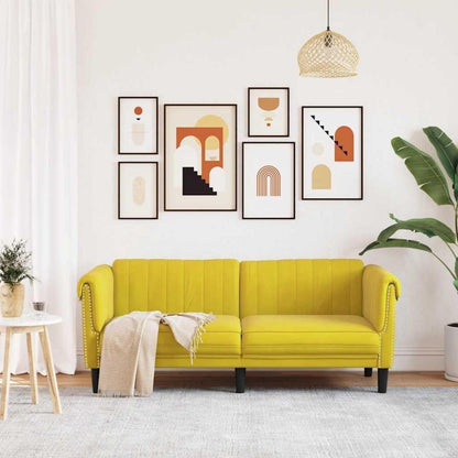 2-Sitzer Sofa Gelb Samt – Moderner Akzentstuhl mit Kissen