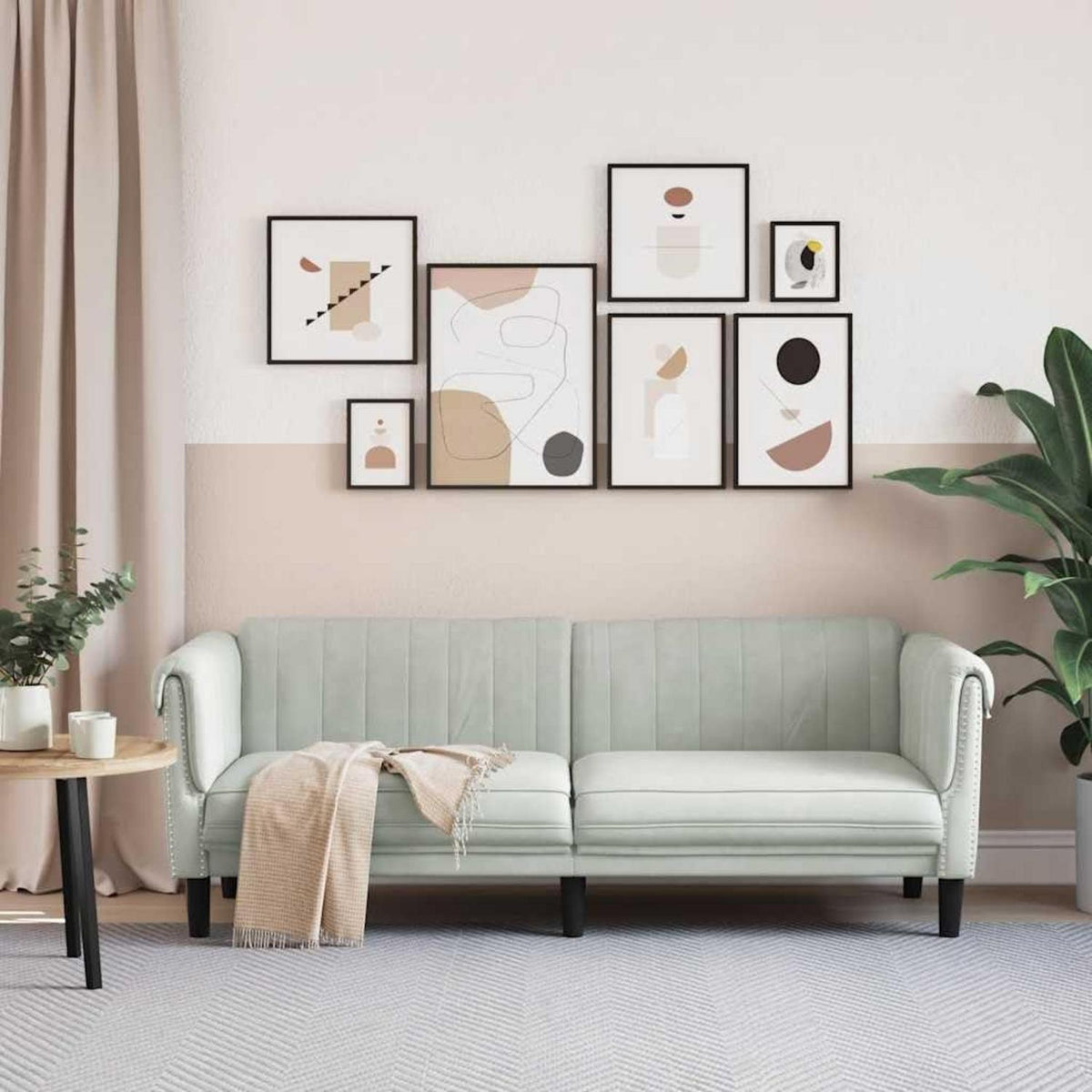 3-Sitzer Sofa Hellgrau Samt – Moderner Akzentstuhl mit Kissen