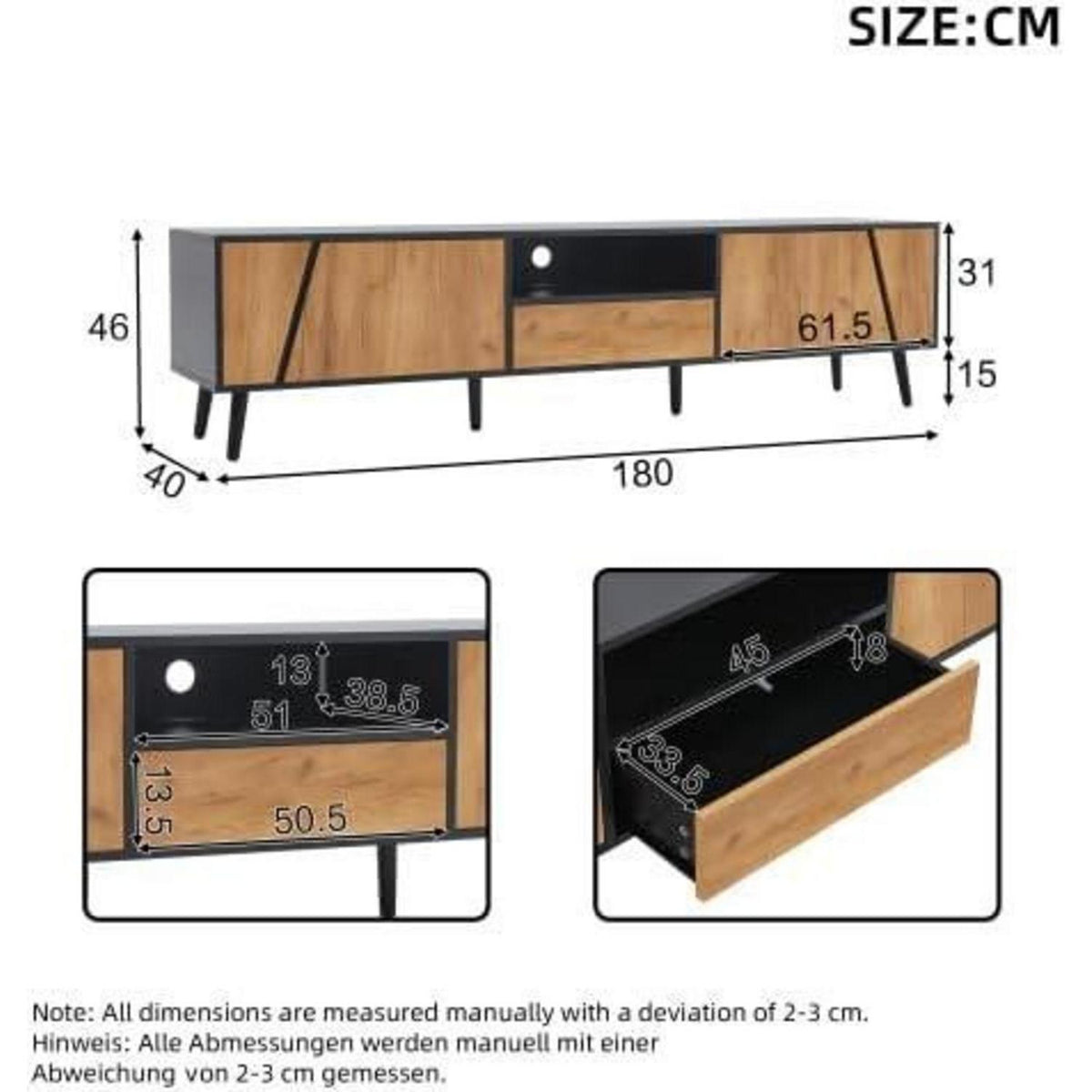 Moderner TV-Schrank mit Schubladen & Schränken (180x40x46)