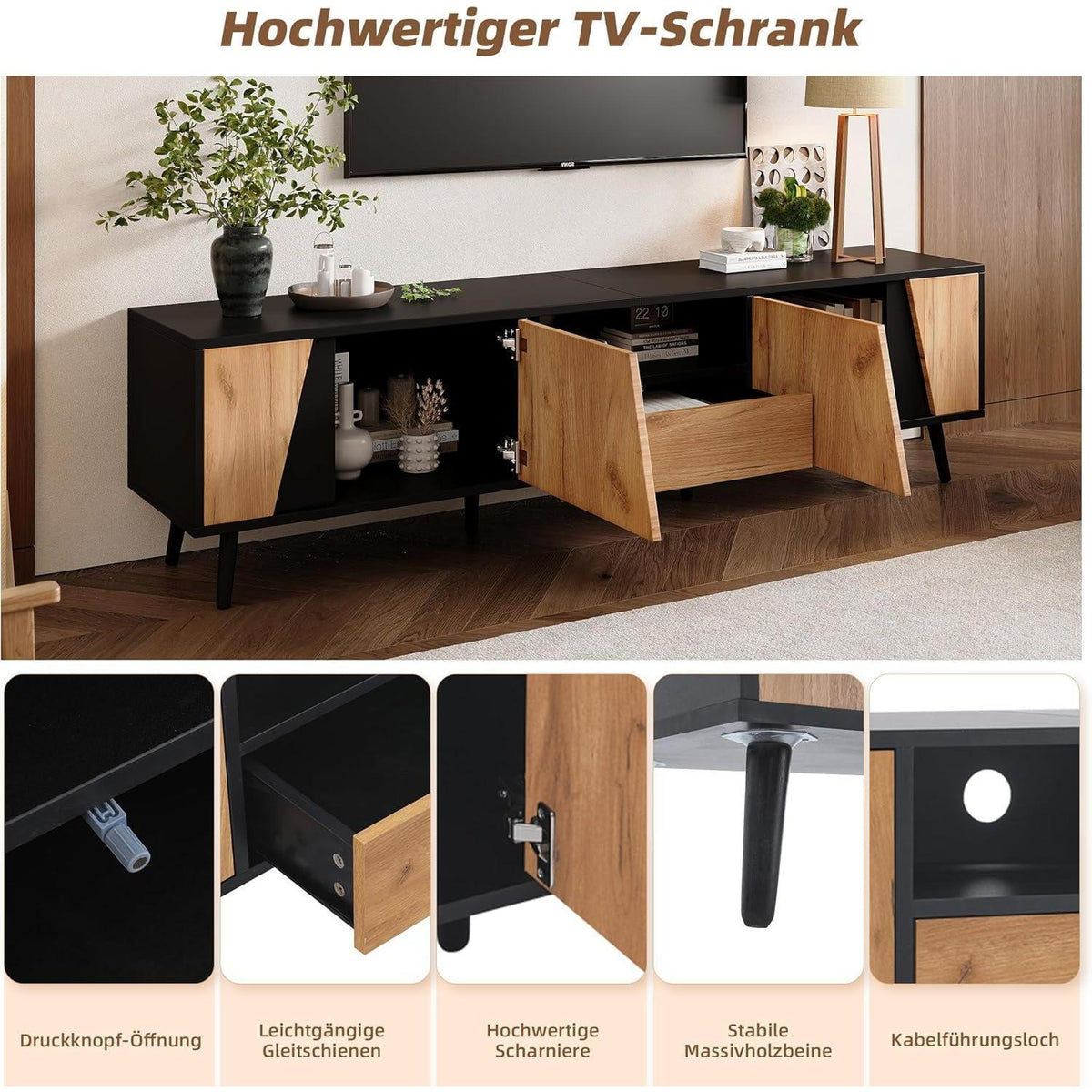 Moderner TV-Schrank mit Schubladen & Schränken (180x40x46)