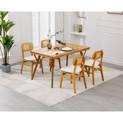 Esszimmerstühle Set 4er – Weißes & Rattan Design in Lederoptik