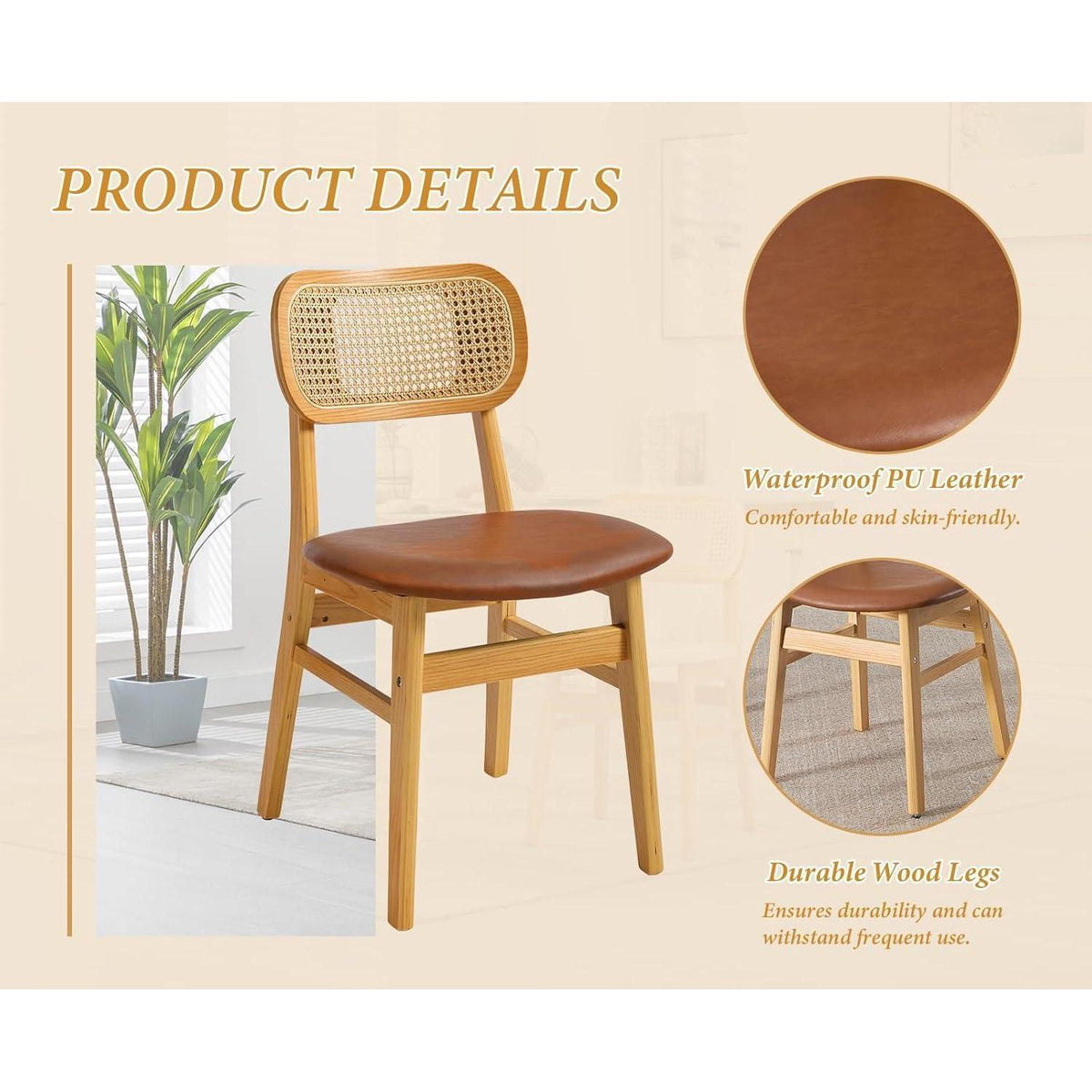 Esszimmerstühle Set 4er – & Rattan Braun in Lederoptik