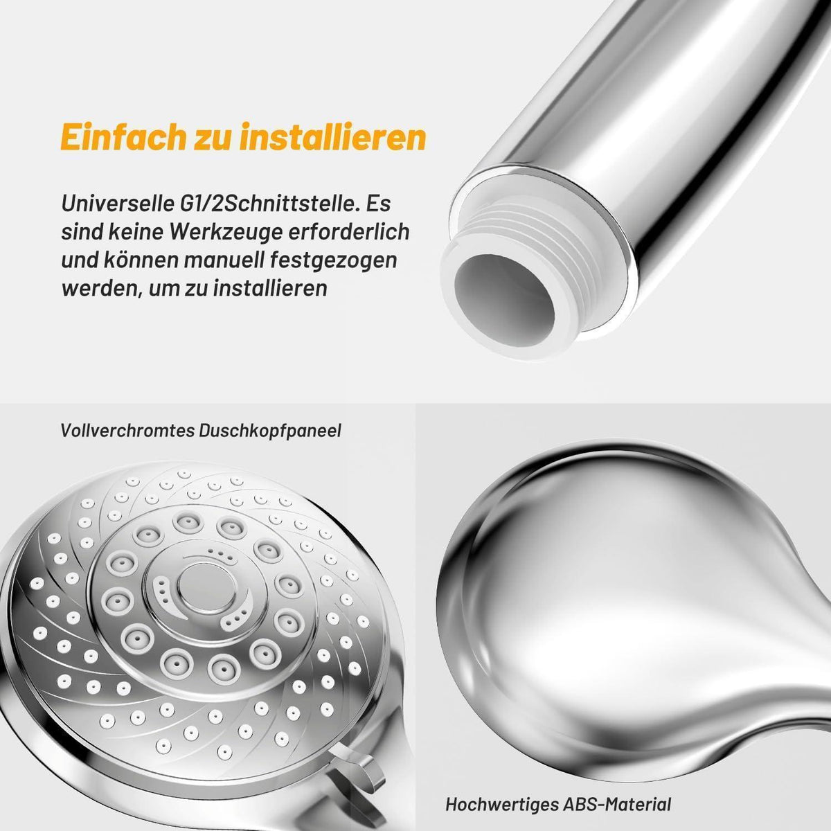 Wassersparender Duschkopf mit 6 Strahlarten & Selbstreinigung