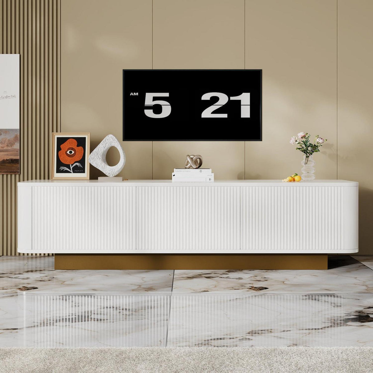TV-Tisch mit 3 Türen – Weißes Lowboard für Wohnzimmer (170x40x47)