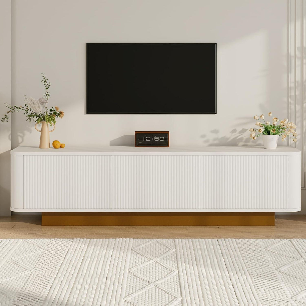 TV-Tisch mit 3 Türen – Weißes Lowboard für Wohnzimmer (170x40x47)