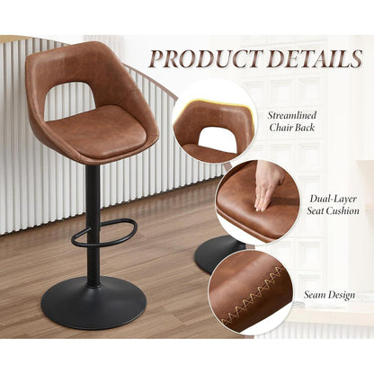 360° Drehbarer Barhocker 2er Set, Höhenverstellbar Braun