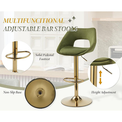 360° Drehbarer Barhocker 2er Set, Samt, Grün