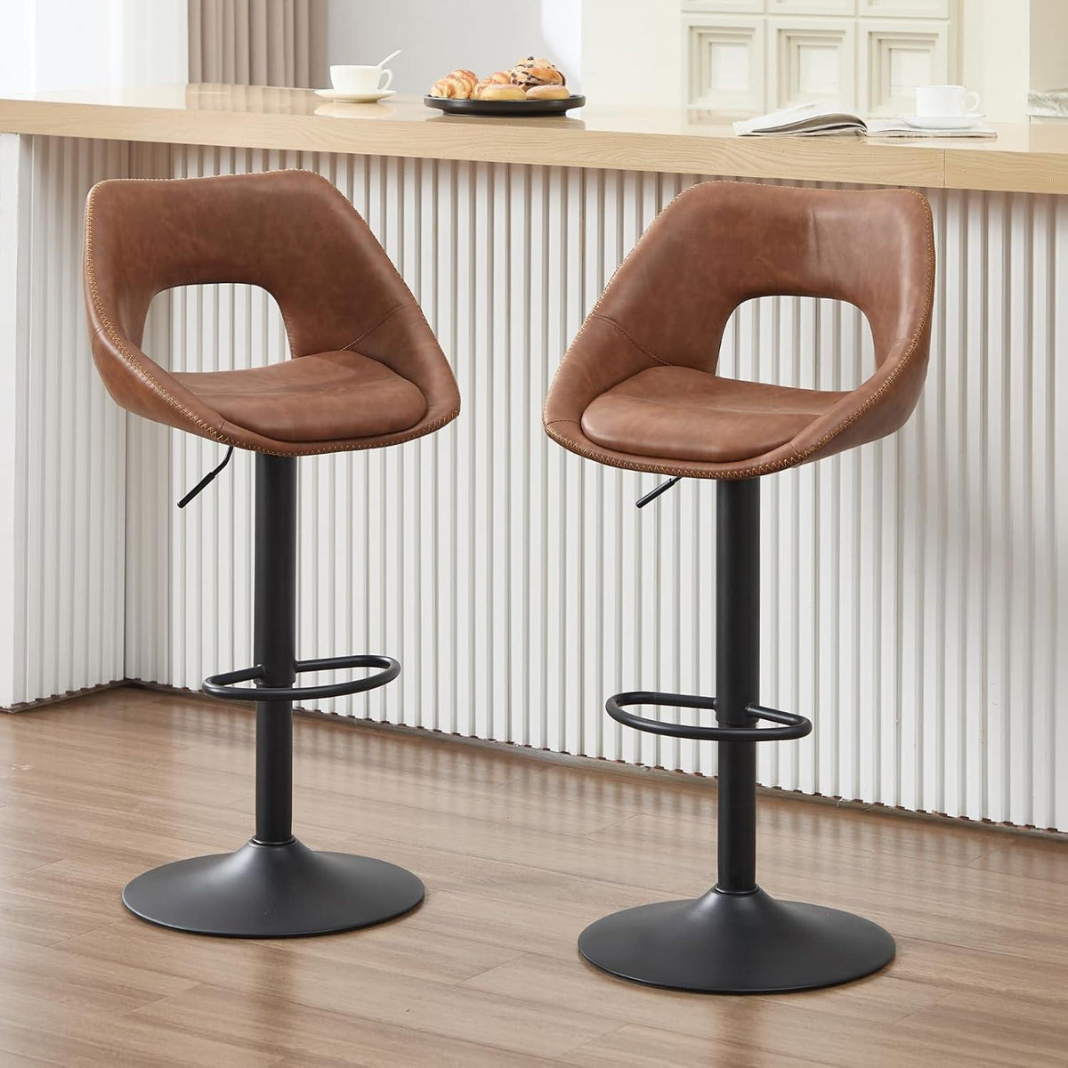 360° Drehbarer Barhocker 4er Set, Höhenverstellbar Braun