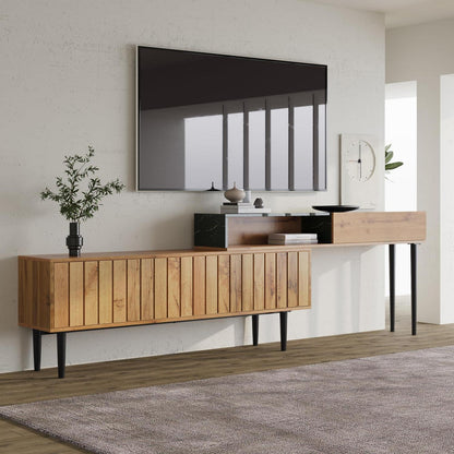 Platzsparendes TV-Board mit Längenverstellung & Marmor-Holz Design