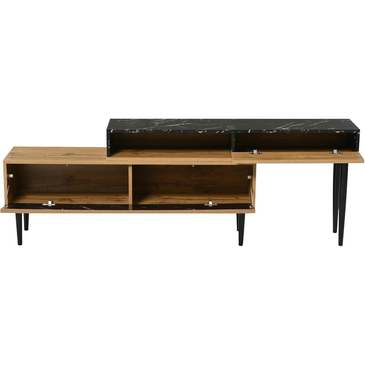 Platzsparendes TV-Board mit Längenverstellung & Marmor-Holz Design