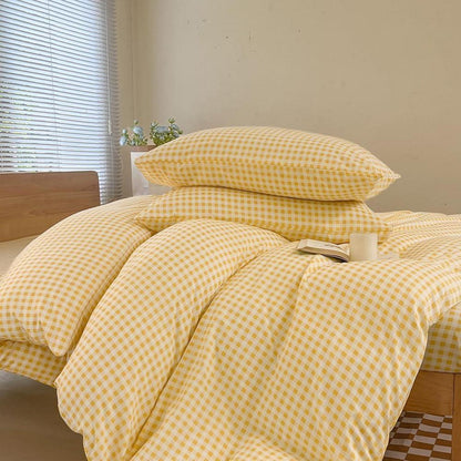 Gelbes Kariertes Bettwäsche-Set 155x220cm mit Kissenbezügen
