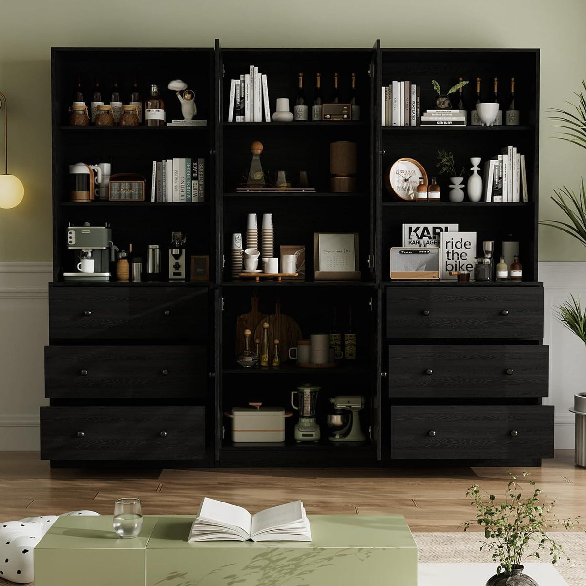5-stöckiges Bücherregal mit Glastüren – 180cm Vitrine Schwarz