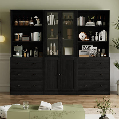 5-stöckiges Bücherregal mit Glastüren – 180cm Vitrine Schwarz