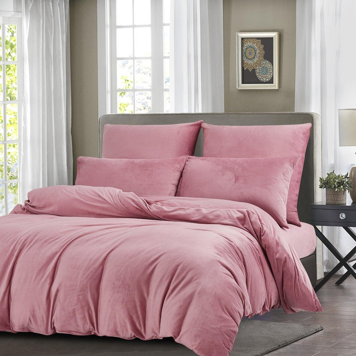 Winter Bettwäsche Set 135x200 Rosa Fleece 4-teilig Kuschelig Warm