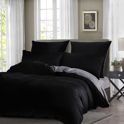 Winter Bettwäsche Set 135x200 Schwarz Flauschig & Warm 4-teilig