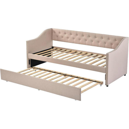Schlafsofa 90x200 cm ausziehbar – Samt Beige, 2 Personen