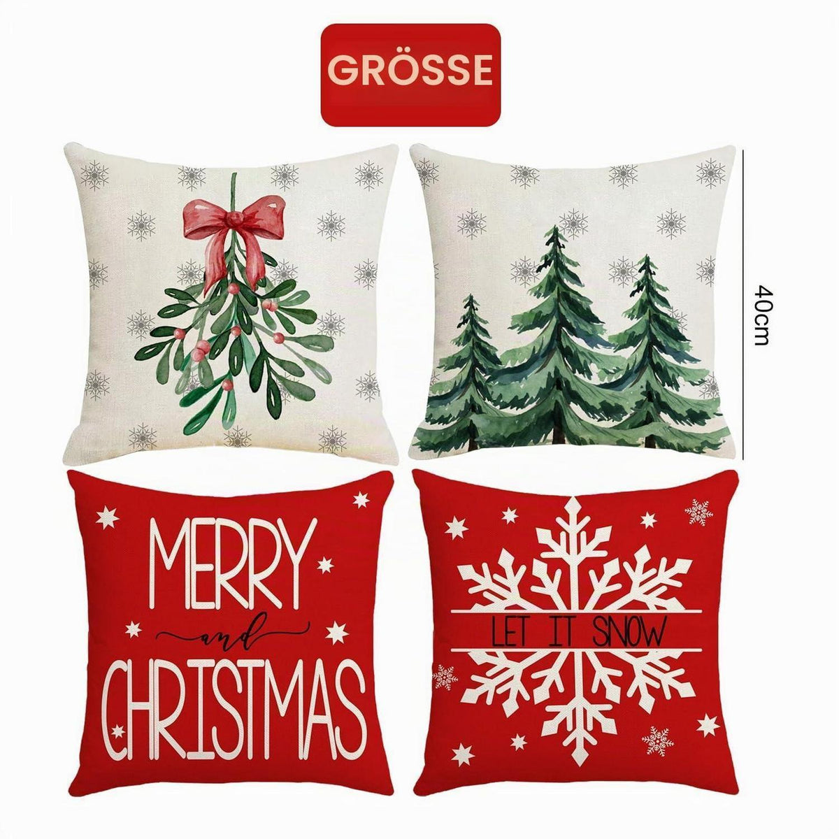 4er-Set Weihnachtskissenbezüge 40x40 - Festliche Deko-Kissenhüllen