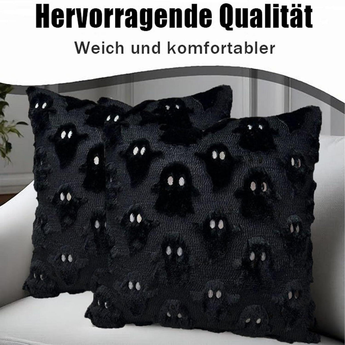 Halloween Kissenbezug 45x45cm Geister Design Schwarz