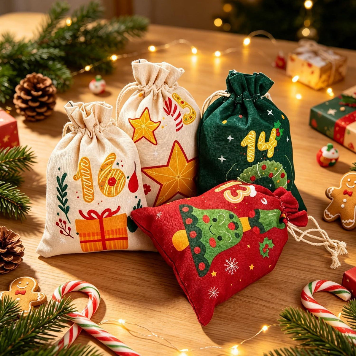Adventskalender zum Befüllen – 24 Stoffbeutel mit Holzklammern & Seil