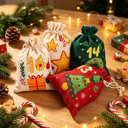 Adventskalender zum Befüllen – 24 Stoffbeutel mit Holzklammern & Seil