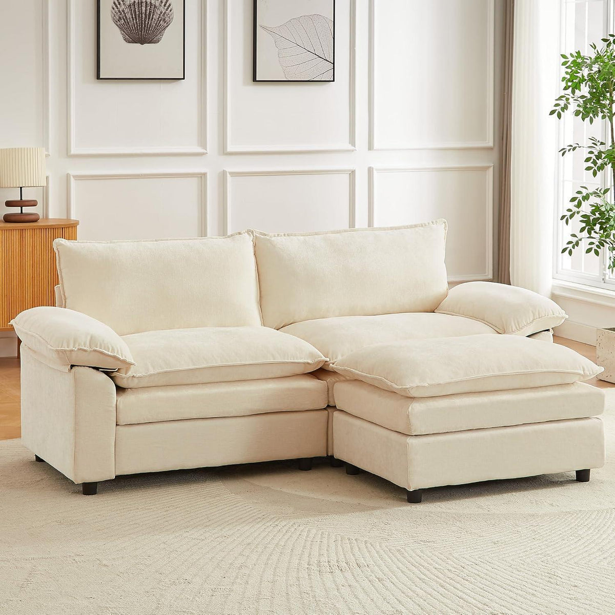 JIEXI Ecksofa mit Schlaffunktion – Beige, 2-Sitzer, L-Form