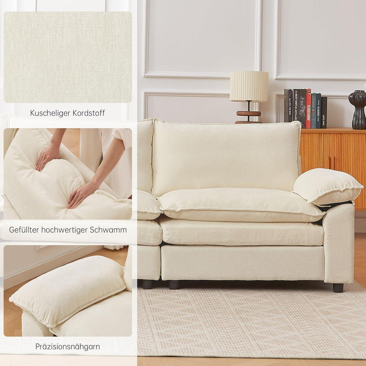 JIEXI Ecksofa mit Schlaffunktion – Beige, 2-Sitzer, L-Form