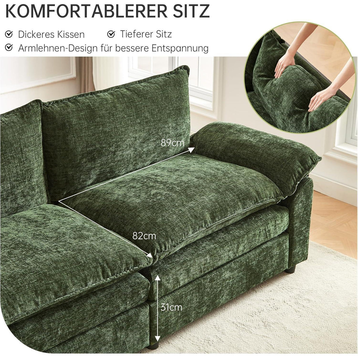 JIEXI Ecksofa mit Schlaffunktion, Grün, 2-Sitzer, L-Form