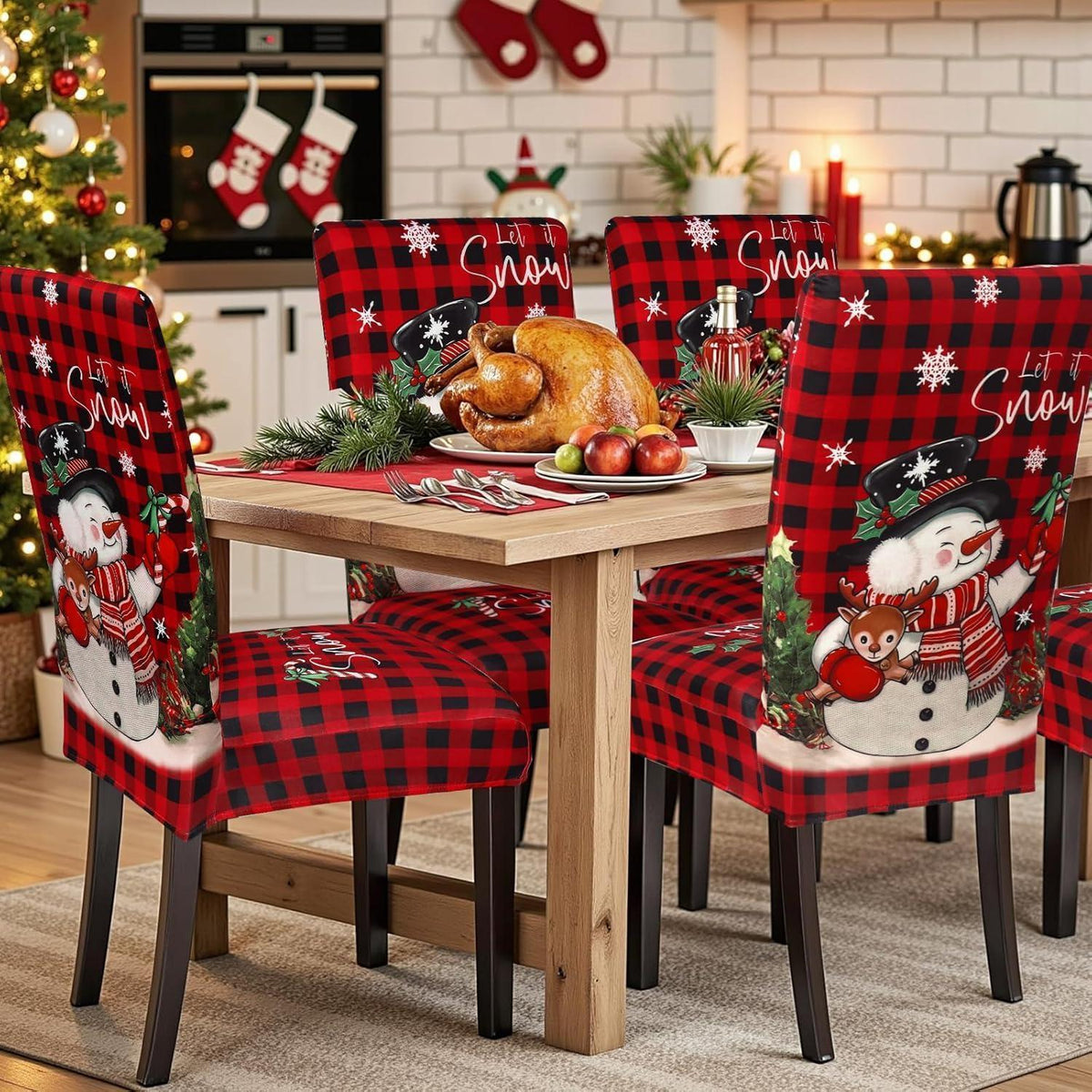 Weihnachtliche Stuhlhussen 6er Set - Schneemann Design