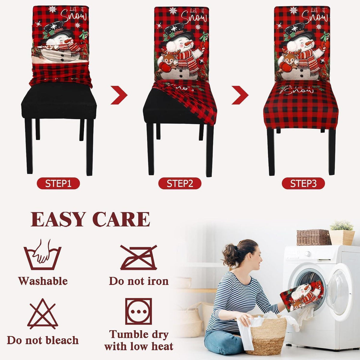 Weihnachtliche Stuhlhussen 6er Set - Schneemann Design