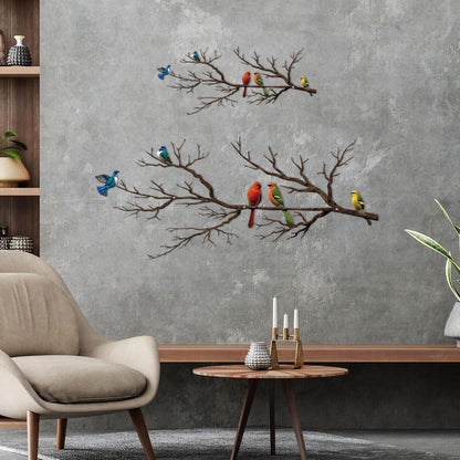 Metall Wanddeko Vögel auf Ast – Große Wandskulptur Vintage
