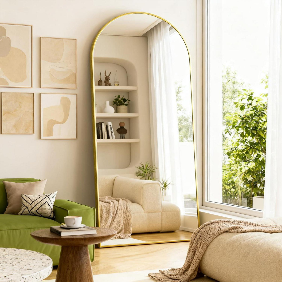 Großer Bogenförmiger Standspiegel – HD-Reflexion, Gold 180x75cm