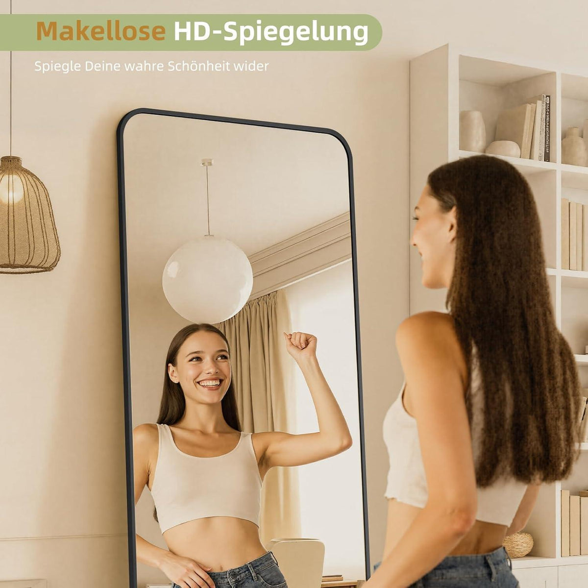 Großer Rechteckiger Stand- & Wandspiegel Schwarz 180x75 cm