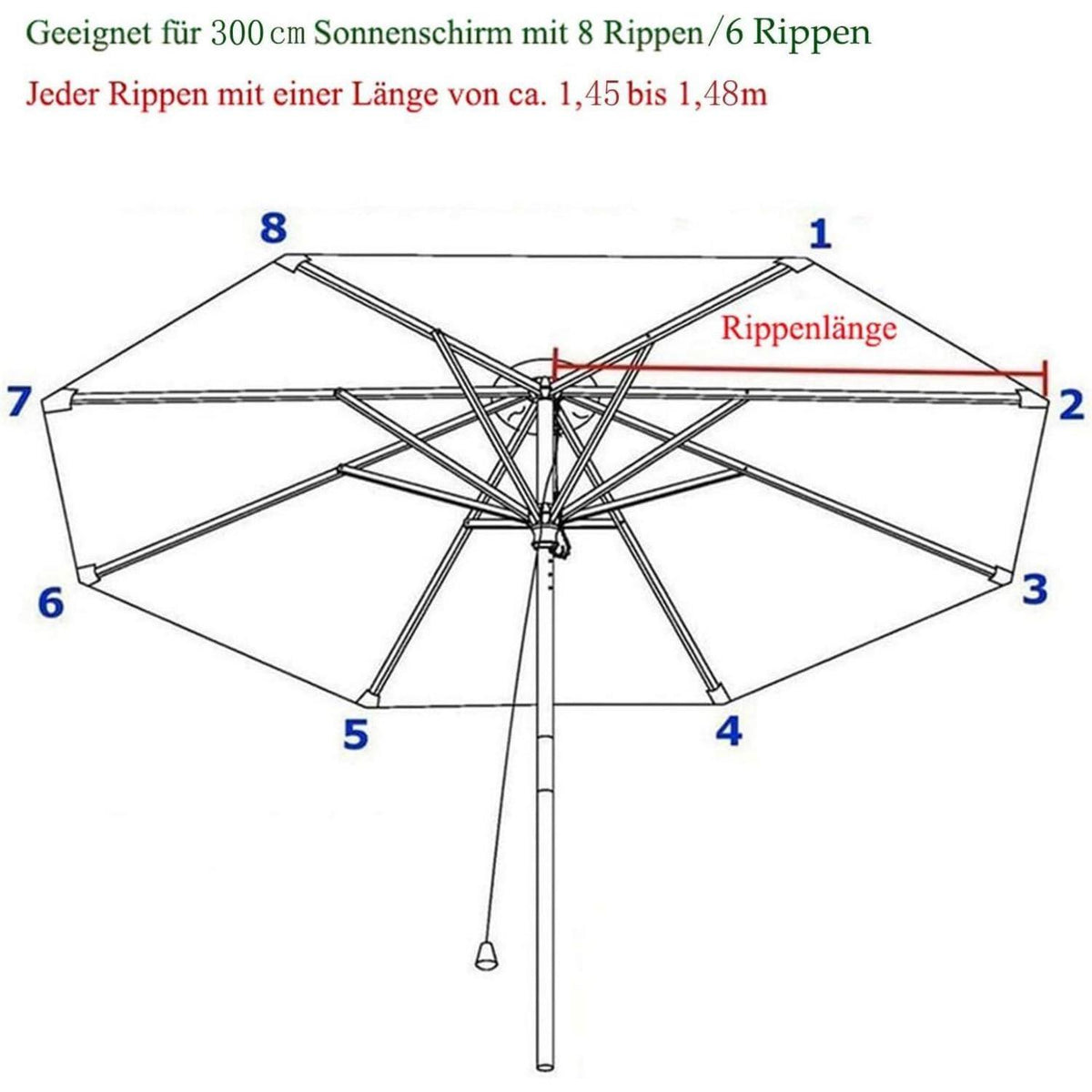 Sonnenschirm Ersatzbezug 300cm 8 Streben Champagner UV80+