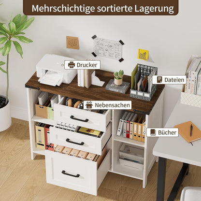 Weißer Aktenschrank mit 3 Schubladen & 4 Fächern