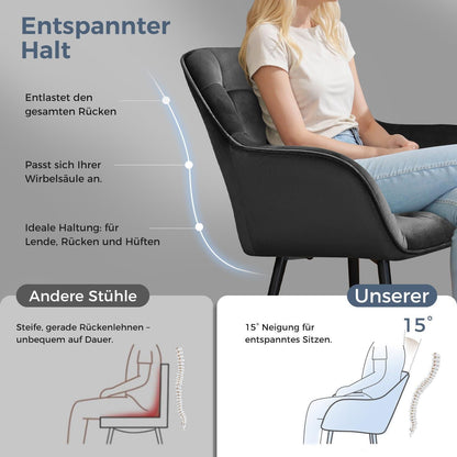 Samt Esszimmerstühle 2er Set mit Armlehnen, Dunkelgrau