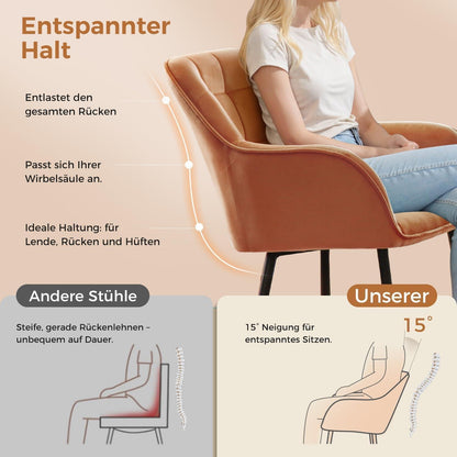 Samt Esszimmerstühle 2er Set mit Armlehnen, Orange