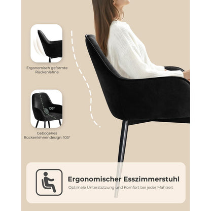 Esszimmerstuhl Set 6er – Bequemer Samt Sessel mit Armlehne Schwarz