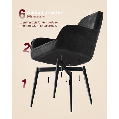 Esszimmerstuhl Set 6er – Bequemer Samt Sessel mit Armlehne Schwarz