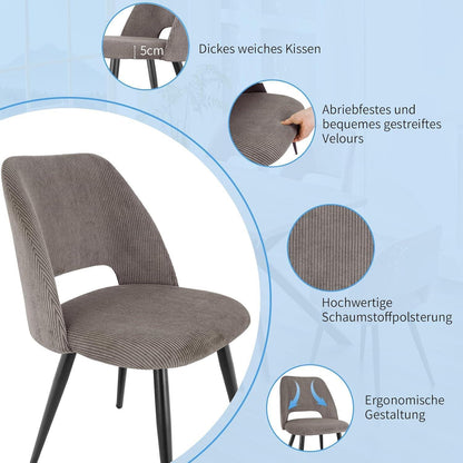 Esszimmerstühle Set 4 Braun, Samt & Metall, Modern & Komfortabel