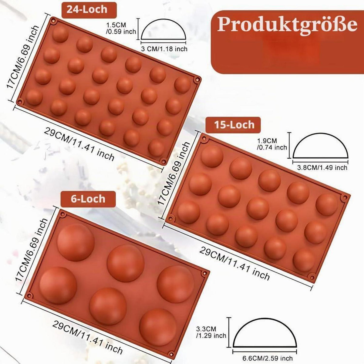 Silikon Backform Halbkugeln 3er Set für Kuchen, Pralinen & Süßigkeiten