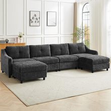 JIEXI Ecksofa mit Schlaffunktion – Grau, 4 Sitze + 2 Hocker