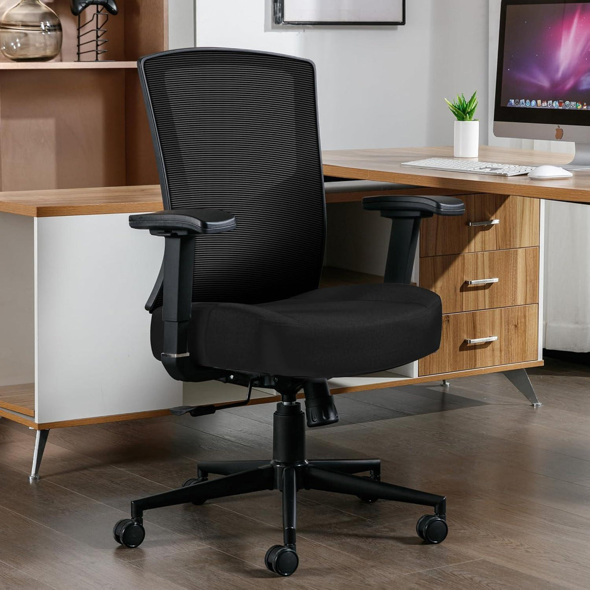 Ergonomischer Bürostuhl 200kg, Mesh, verstellbar, Schwarz