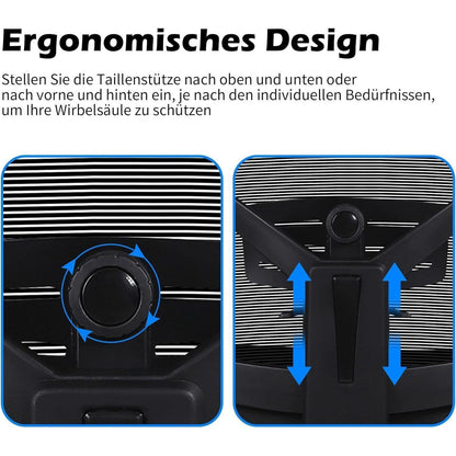 Ergonomischer Bürostuhl 200kg, Mesh, verstellbar, Schwarz