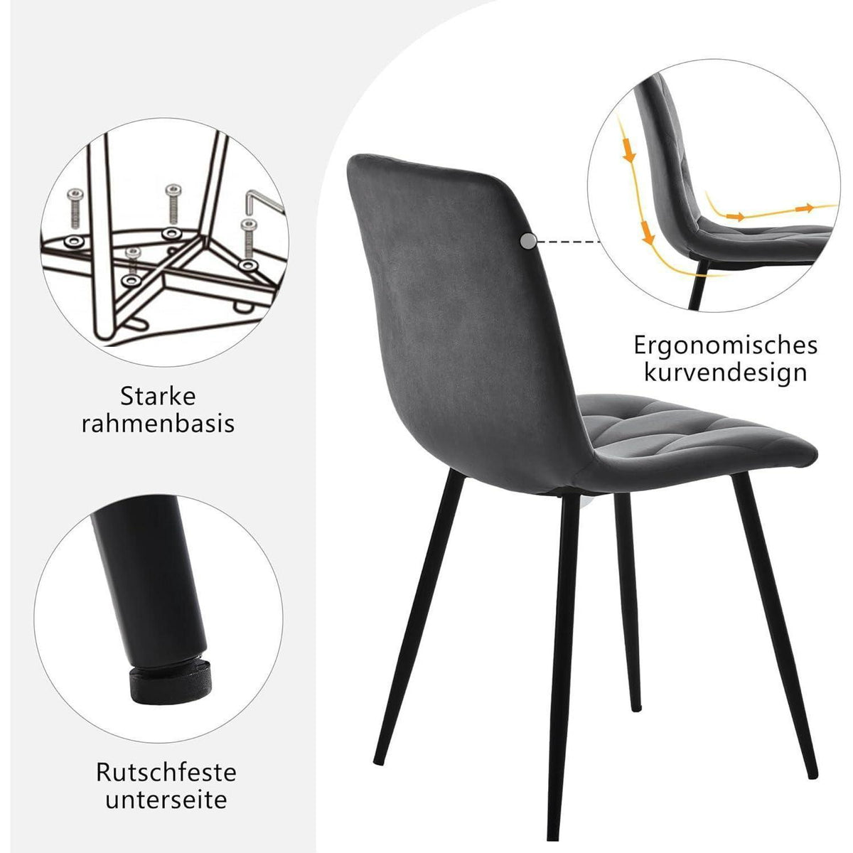 Moderner Esstisch Set (5-teilig) – Marmor & Samt Stühle