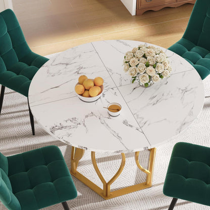Runder Esstisch Set (5-teilig) | Grüner Samtstuhl | Modern & Elegant