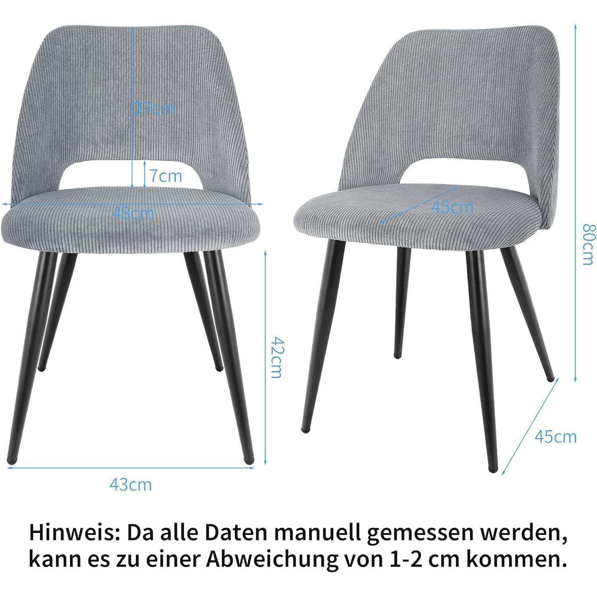 Esszimmerstühle 6er Set Grau, Samt & Metall, Modern & Komfortabel