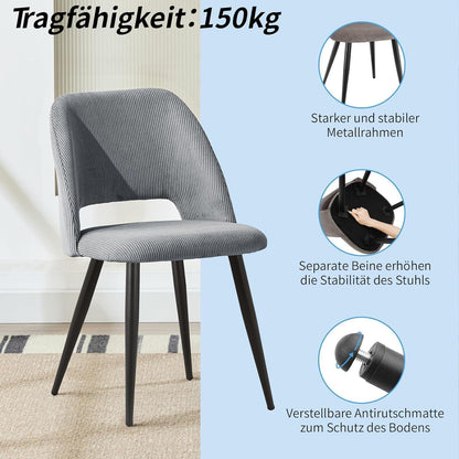 Esszimmerstühle 6er Set Grau, Samt & Metall, Modern & Komfortabel